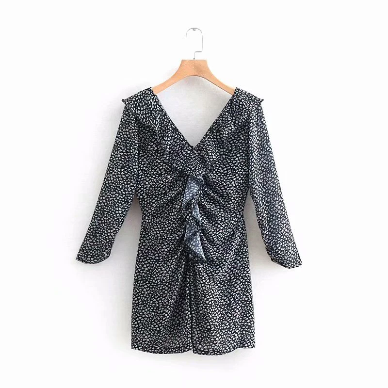 

Women Floral Print Fashion Za Chiffon Playsuits 2019 New Spring Summer Ruffles V-neck Short Jumpsuits rompers womens jumpsuit