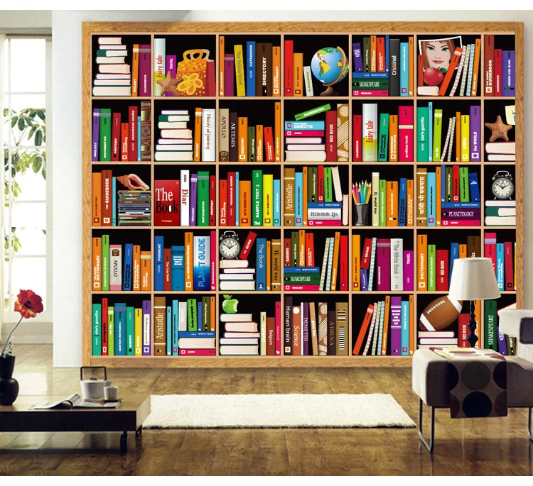 Custom photo wallpaper Bookshelf background wallpaper murals 3D mural KTV cafe bar custom 3d
