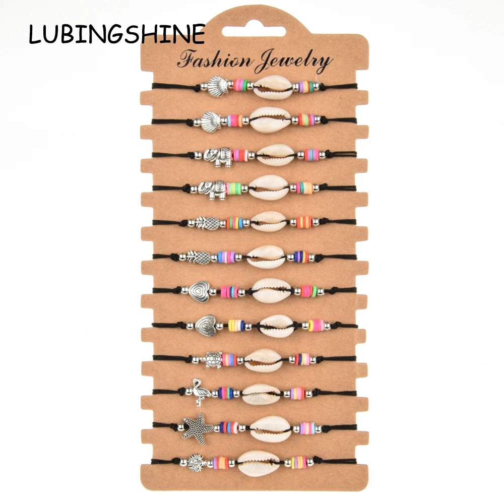 

Bohemian 12pcs/lot Shell Turtle Charms Braided Bracelet for Women Child Animal Adjustable Rope Chain Yoga Anklet Jewelry Gift