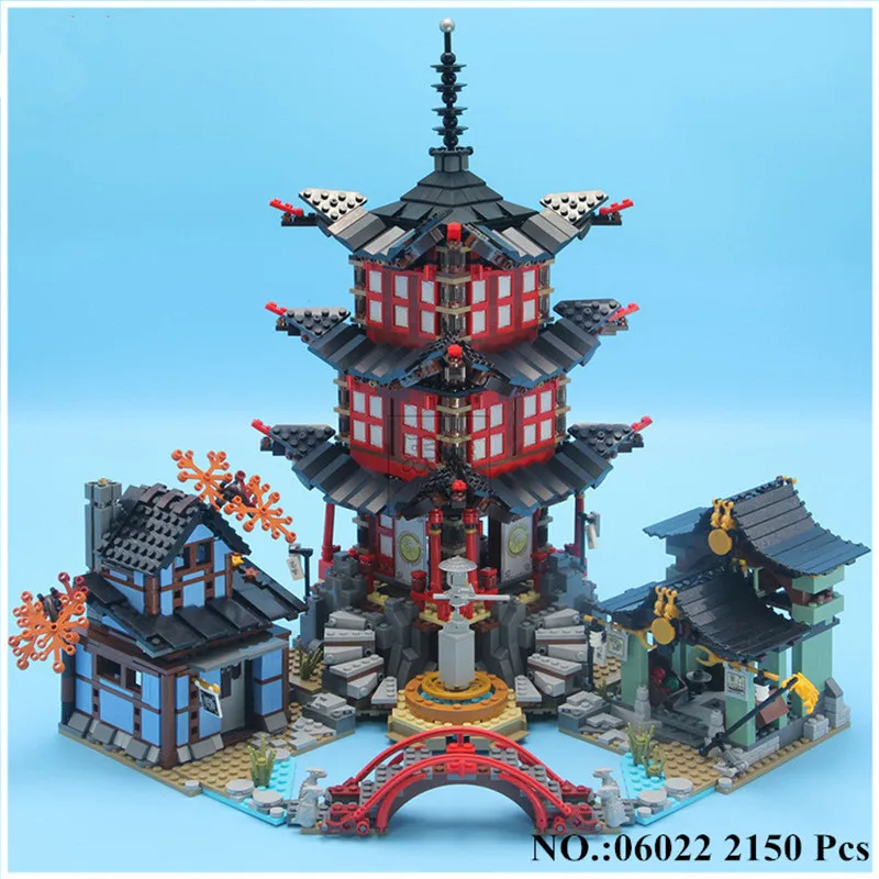 IN STOCK H HXY 06022 2150Pcs Ninja Temple of Airjitzu Jay Kai Cole Building Block Compatible