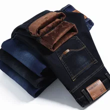 ICPANS теплые толстые зимние джинсы мужские облегающие классические винтажные черные синие Зимние джинсовые комбинезоны Мужская одежда большой размер 40 42