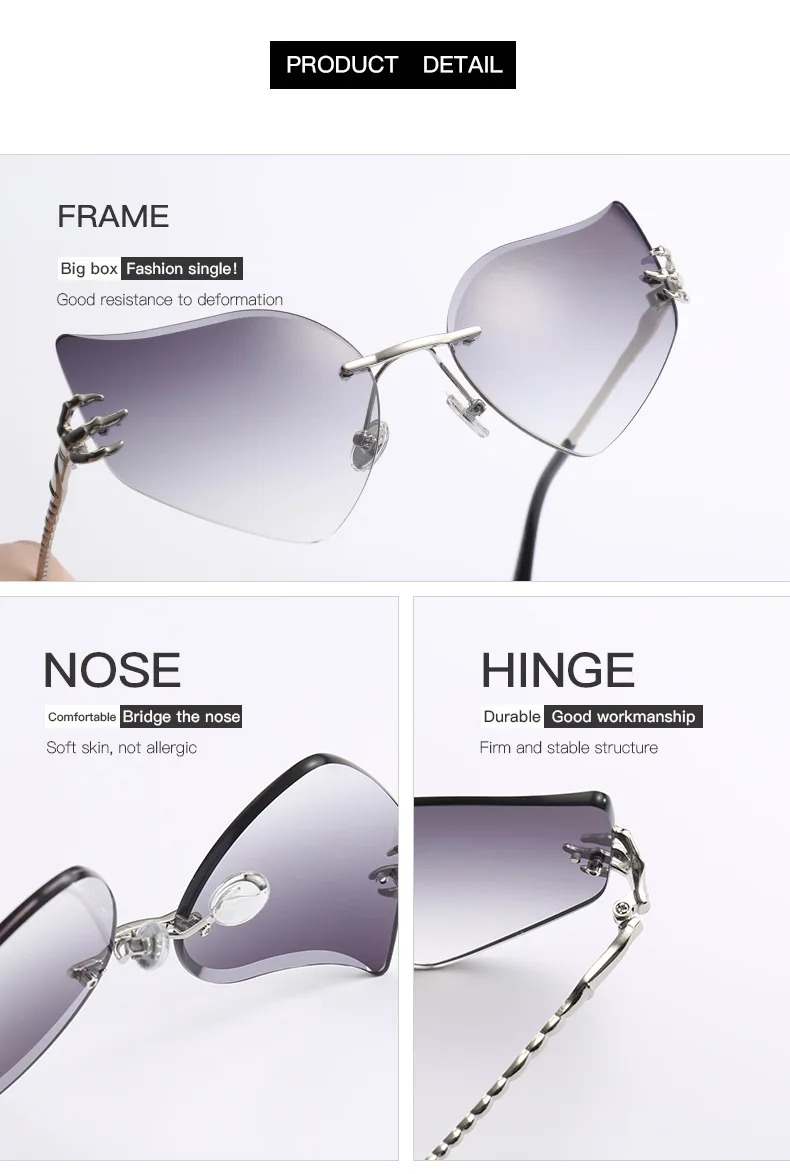 Кошачий глаз солнцезащитные очки для мужчин и женщин без оправы Модные сплав лапы Оттенки UV400 Винтажные очки Oculos 46437