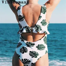 Кокосовая пальма Цельный купальник сексуальный V шеи рюшами боди может купальник монокини ванный Комплект пляжный купальник с вырезом сзади