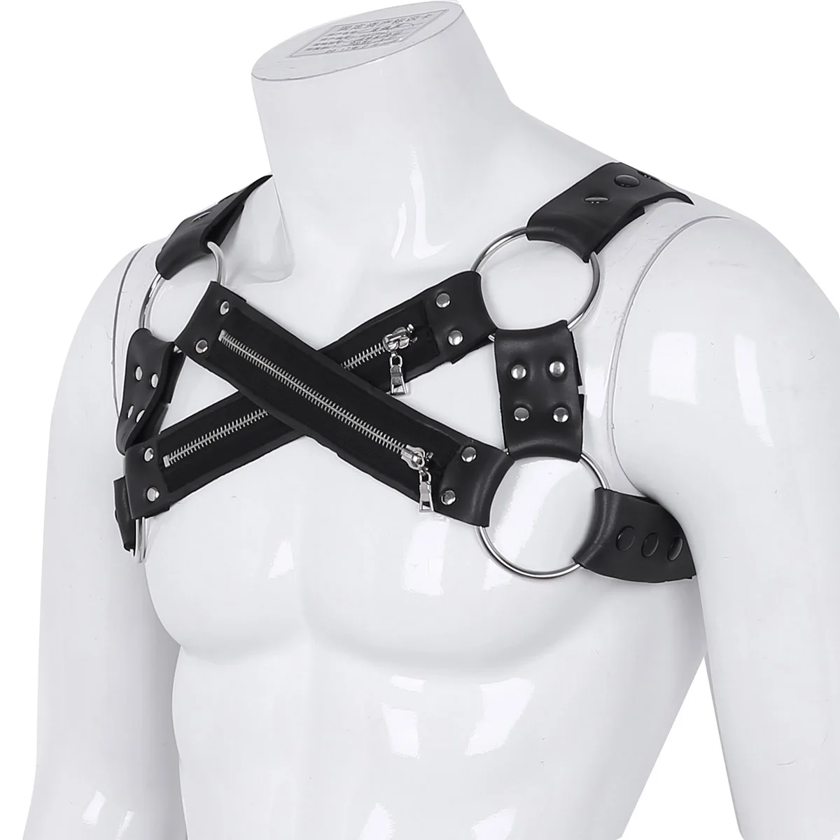 Faux Leather Harness Mens Lingerie Night Clubwear Shoulder Body Chest Muscle Harness Belt Male Costume Straps Metal O-rings