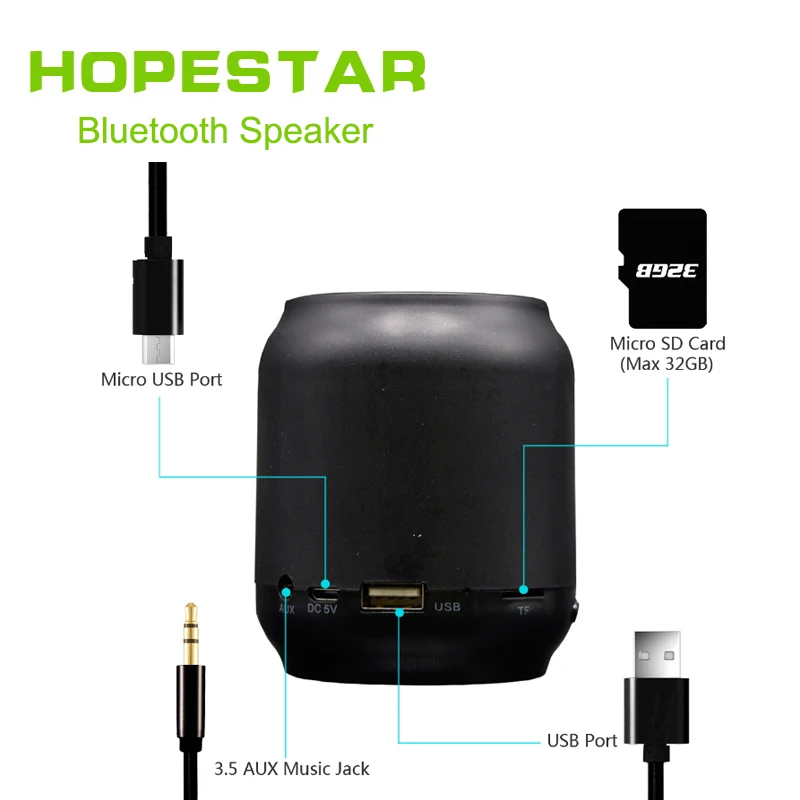 HOPESTAR H8 Мини Bluetooth динамик Портативный беспроводной бас стерео MP3 плеер Поддержка USB TF AUX FM handfree для телефона компьютера