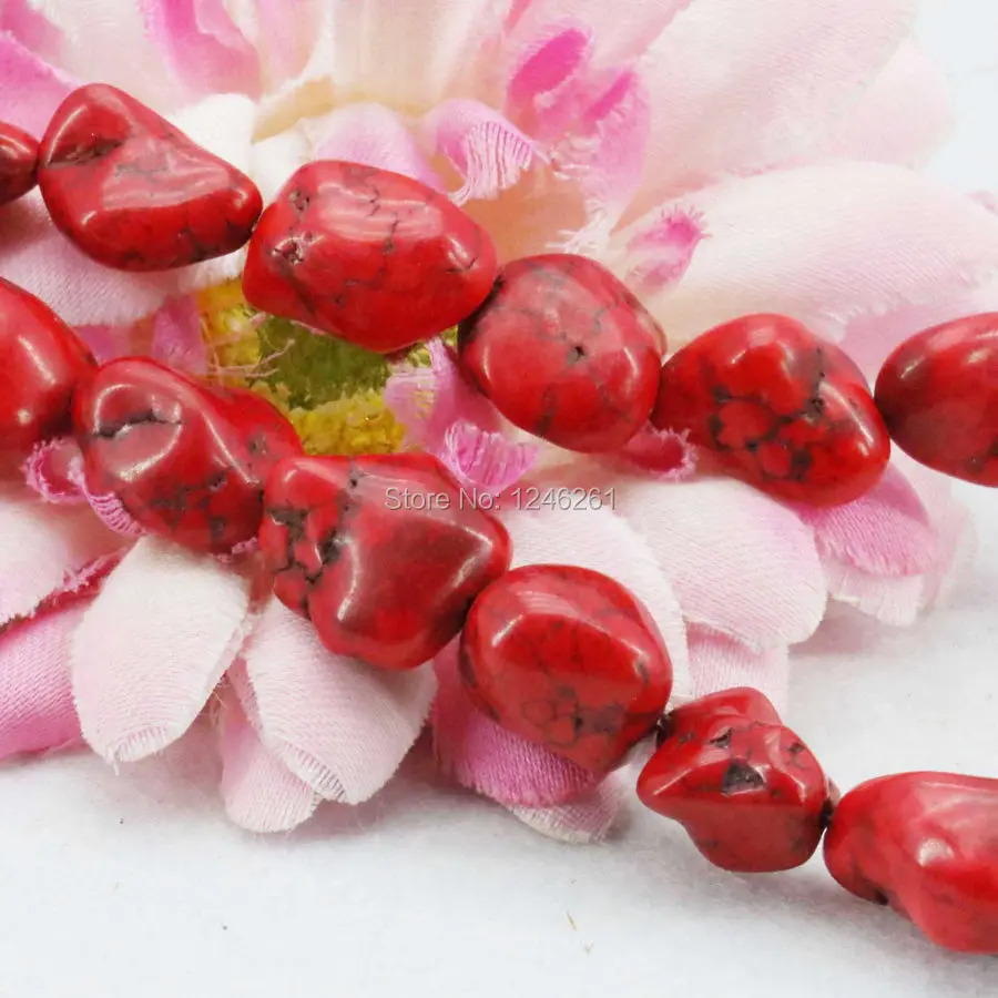 

10-14mm Accessories Irregular Red Turkey Stone Loose Beads Stone DIY Howlite Accessory Parts 15inch Jewelry Making Girls Gifts