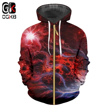 

OGKB New Fashion Women/men Cool Print Red Galaxy Space 3d Sweatshirt Zip Hoodies Unisex Hiphop Streetwear Punk Hooded Jackets