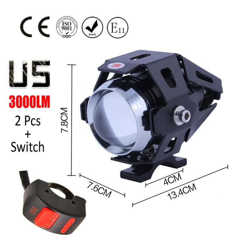1 pair 125W Motorcycle Headlight Motorbike spotlight 3000LM Motos U5 LED Cree chip Driving Spot Head