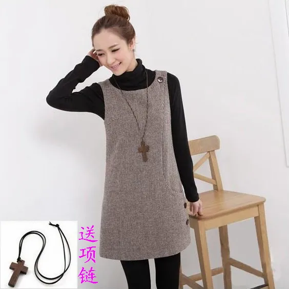 

Autumn and winter women sleeveless pullover woolen vest dresses houndstooth one-piece dress free shipping