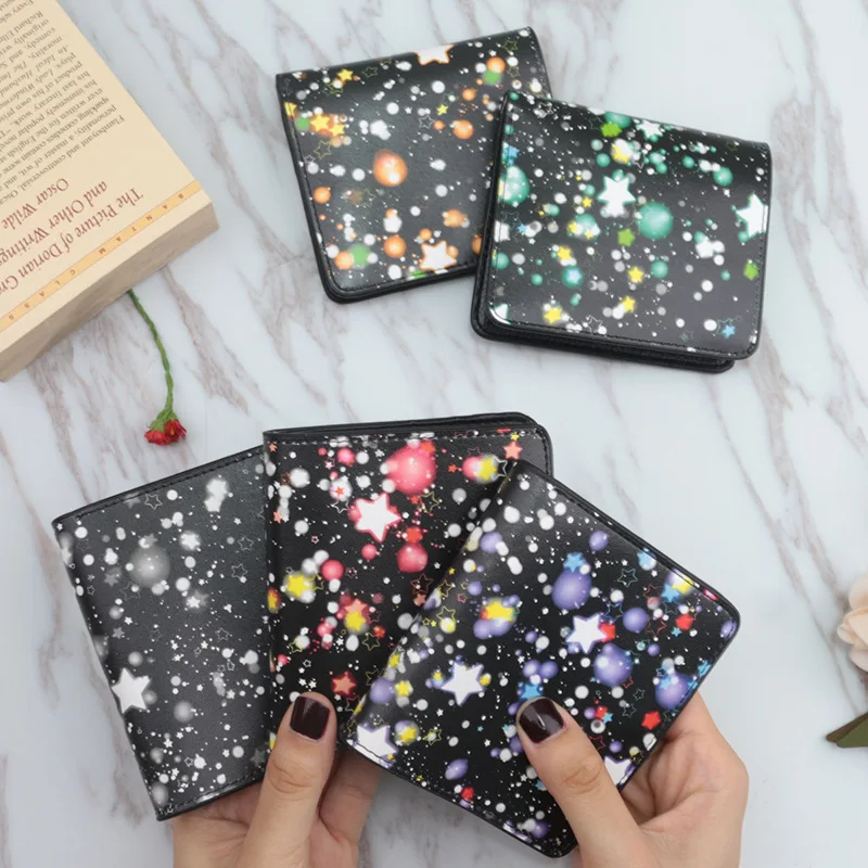 

2019 AW Starry night genuine cow leather wallet women fashion printed star night Cowhide Slim wallet short snap button wallet