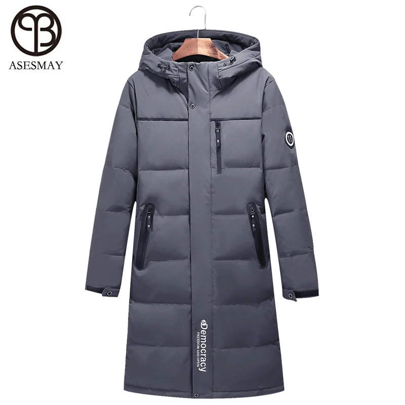 

Asesmay 2018 Puffer Jacket Men Winter Duck Down Thick Warm X-long Grey Goose Feather Parka Wellensteyn Coats Russian Hood Jacket