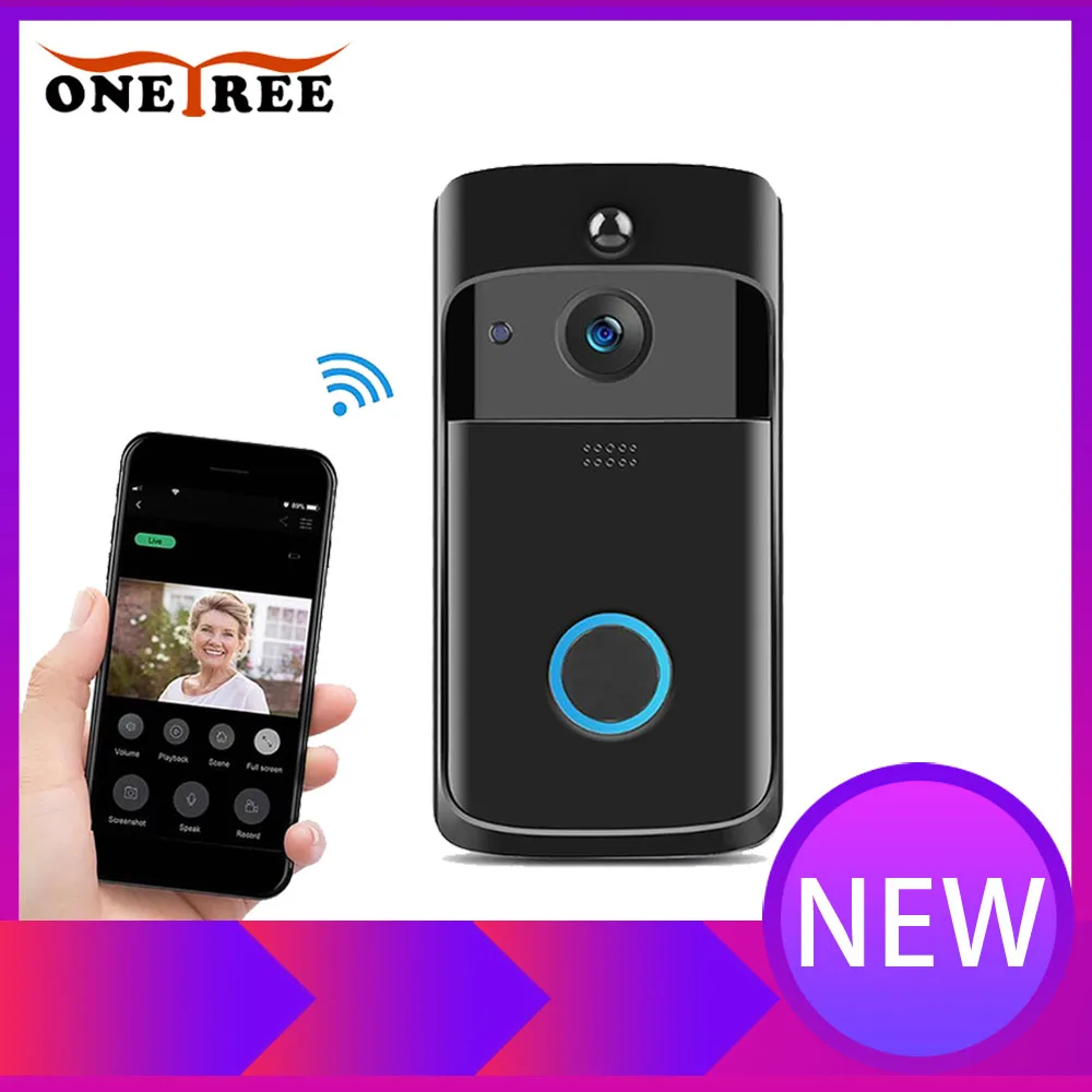 

Onetree HD 720P WiFi Smart Doorbell Intercom Recording Video Wireless Doorbell Door Phone Remote Home Monitoring Night Vision