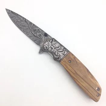

New Arrival 9cr18mov Blade Steel + Wood Handle Flipper Folding Knife Outdoor Camping Hunting Pocket Knives EDC Tool