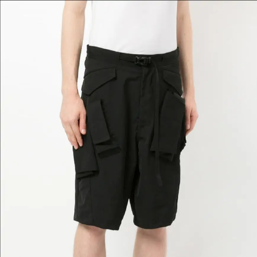 

27-46 New 2021 Summer Black Casual Shorts Men's Multi Pockets Overalls Black Splicing Shorts Hairstylist Plus Size Costumes