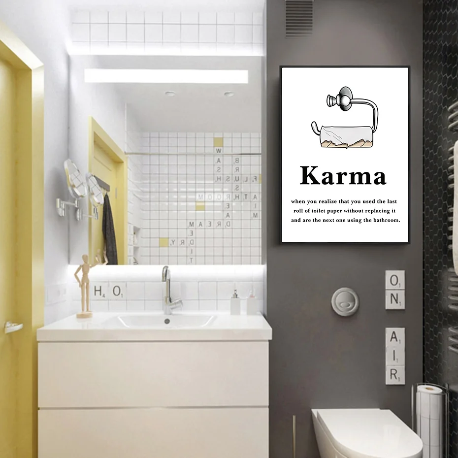 Забавная туалетная бумага Karma постеры и принты Скандинавская Картина на холсте на стене ванной домашний декор Скандинавская Современная художественная картина