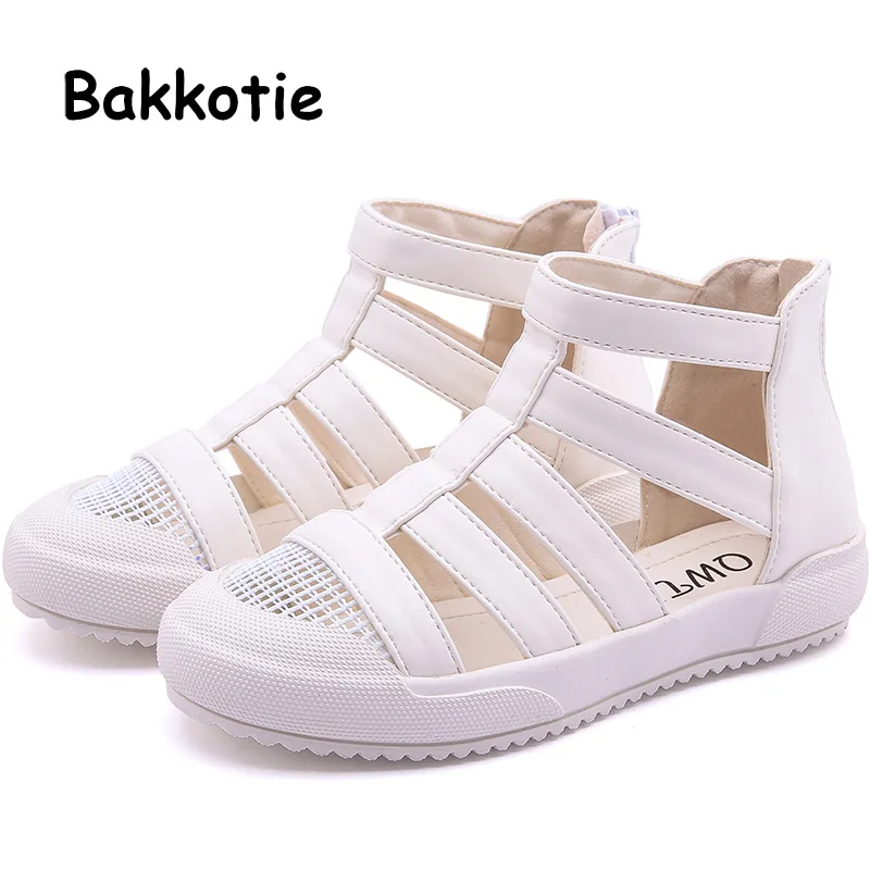

Bakkotie 2019 Girls Summer Fashion Cut Outs Roman Shoes Kids New High Hop Pu Soft Dress Shoes Princess Zip Black Sandals