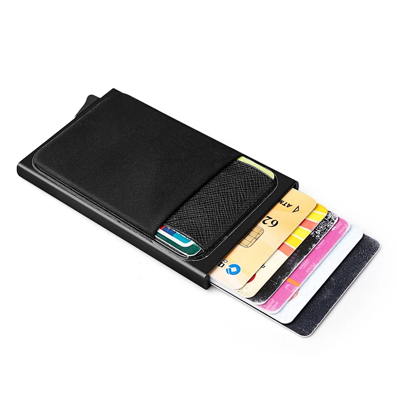 

Men Aluminum Wallet With Back Pocket ID Card Holder Mini Slim Metal Wallet Automatic Pop up Credit Card Case Protector