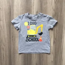 Новое поступление, футболки для маленьких мальчиков, серые футболки с короткими рукавами и надписью «I dig digger school», одежда из хлопка для школы