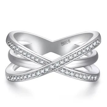 

Fashion Cross X Shape Geometric Stackable Clear CZ Finger Rings for Women Silver color Infinity Jewelry Gift Anel Mujer