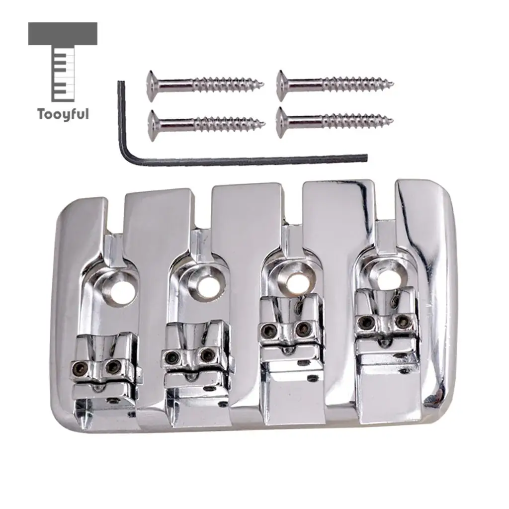 Tooyful Bass Bridge Tailpiece with Screws Wrench for 4 String Electric Bass Replacement Parts Black