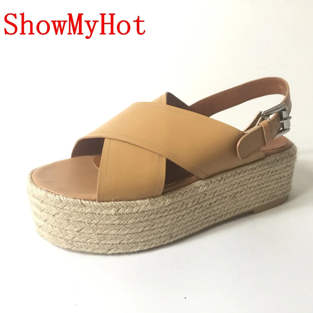 

ShowMyHot Espadrille Wedge Sandals Summer Roman Bohemian Womens High Heels Wedges Open Toe Sandals Ankle Strap Cross-tied Shoes