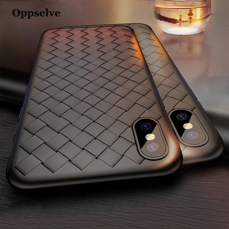 

Oppselve Super Soft Case For iPhone X 10 8 7 Plus Luxury Grid Weaving Cases For Samsung S9 Plus S9+ Cover Silicone Accessories
