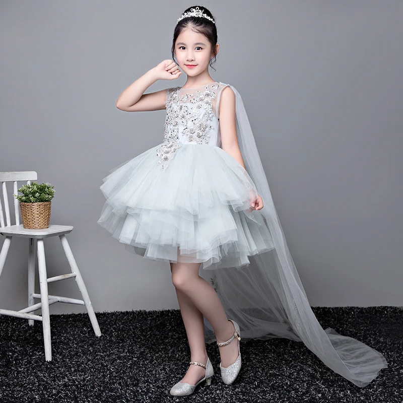 

Luxury Flower Girl Dress Trails Ball Gown First Communion Dresses Kids Pageant Gown Princess Dress for Wedding Party Gowns E268