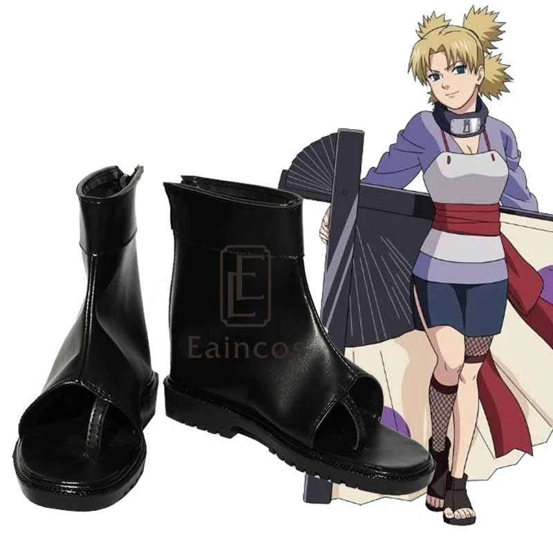 

Anime Naruto Temari Cosplay Party Shoes Black Peep Toe Boots Custom Made