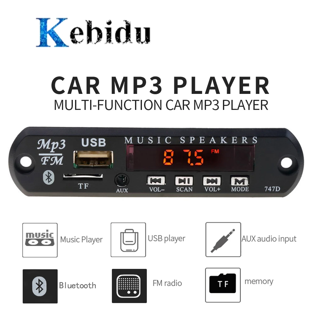 

KEBIDU Universal MP3 WMA Decoder Board Wireless Bluetooth 5V 12V USB SD(TF) AUX FM Radio Audio Module With remote For Car DIY