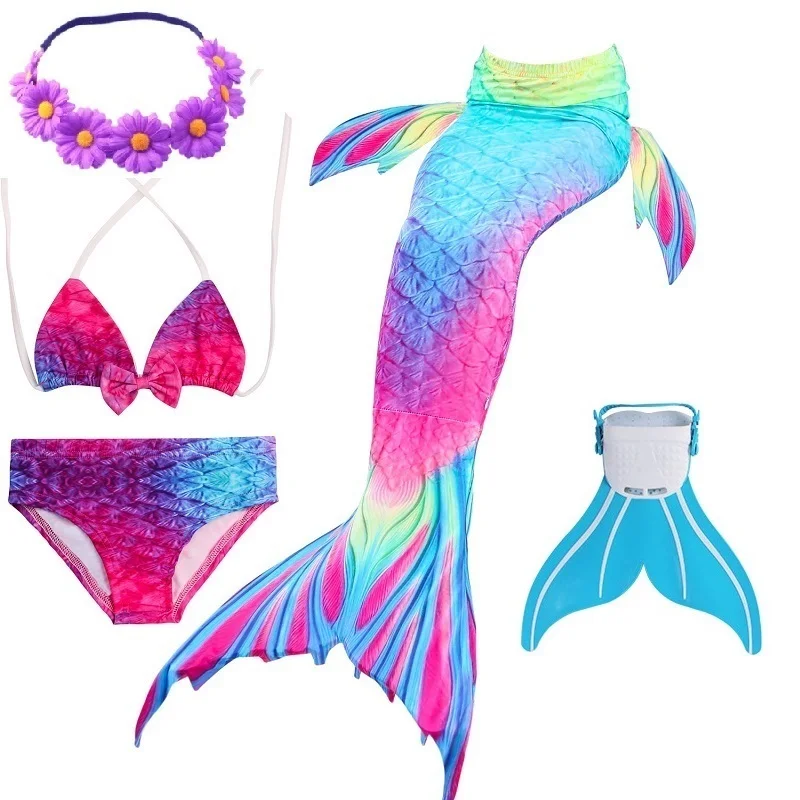 Хвост русалки для девочек, для плавания с монофином, для взрослых, 4 шт., для детей, Детский купальник, бикини, флиппер для девочек, костюм, костюм - Цвет: JP136CB