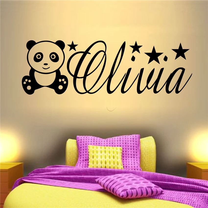 

Personalised Name Panda Animal Vinyl for kids rooms Wall Art Decor Sticker Girls Bedroom Quote Removable Wall Decals C243