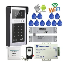 Wireless Wifi LAN RJ45 de Vídeo Teléfono de Puerta de Intercomunicación Key Touch Cámara de timbre de Teléfono de Acceso de RFID Teclado Eléctrico Gota Perno bloqueo