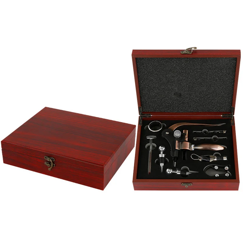 9 Pcs Wine Bottle Openers Set Quality Wood Gift Box Zinc Alloy Bottle