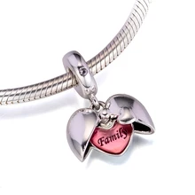 Подходит для бусины pandora Браслеты медальон "Family" талисманы с розовой эмали 925 пробы серебро-ювелирные изделия
