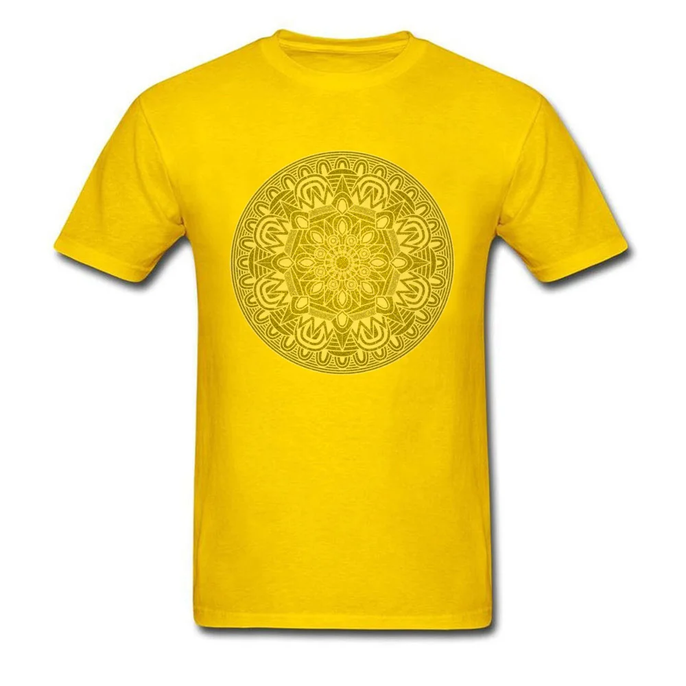 Flower Mandala 2 Graphic Short Sleeve Normal T Shirts 100% Cotton Crew Neck Mens Tops Shirt Printing Tshirts Thanksgiving Day Flower Mandala 2 yellow