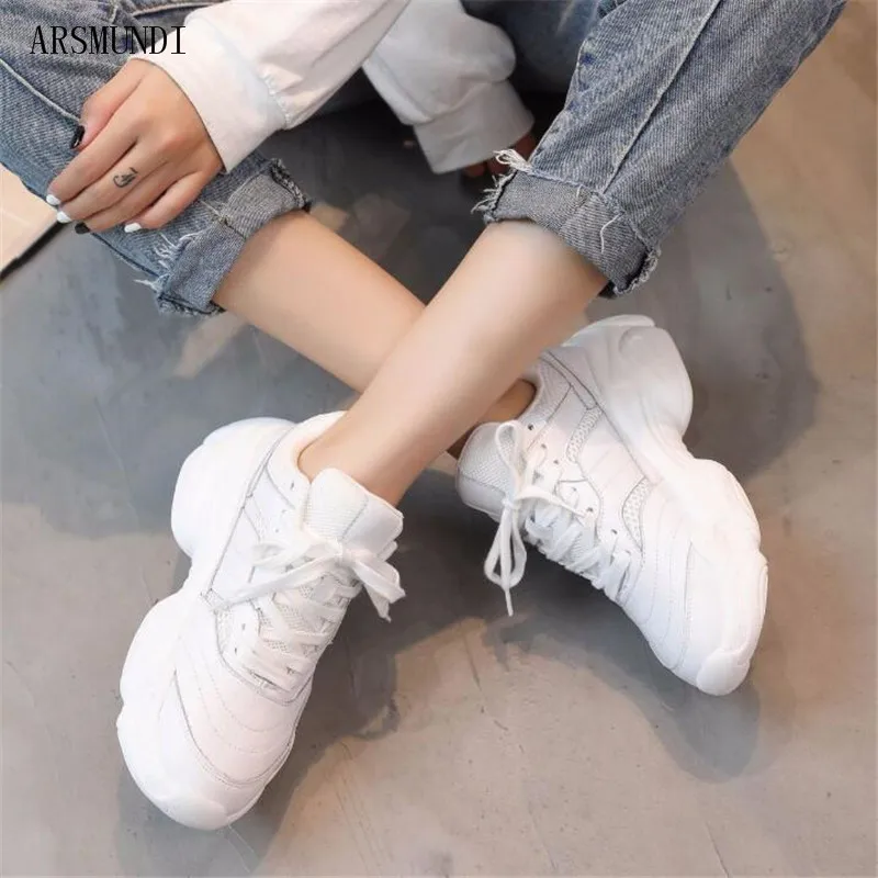 

ARSMUNDI 2019 Hot Sale Fashion Women Casual Shoes Leather Platform Shoes Women Sneakers White Trainers Chaussure Femme M704