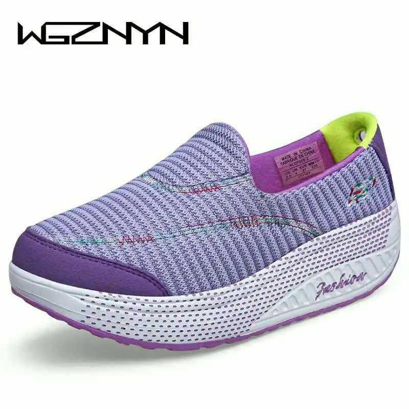 

WGZNYN 2018 Women's Fitness Shoes Woman Swing Wedges Toning Shoes Height Increasing Platform Trainers Outdoor Sneakers 35-40 W05