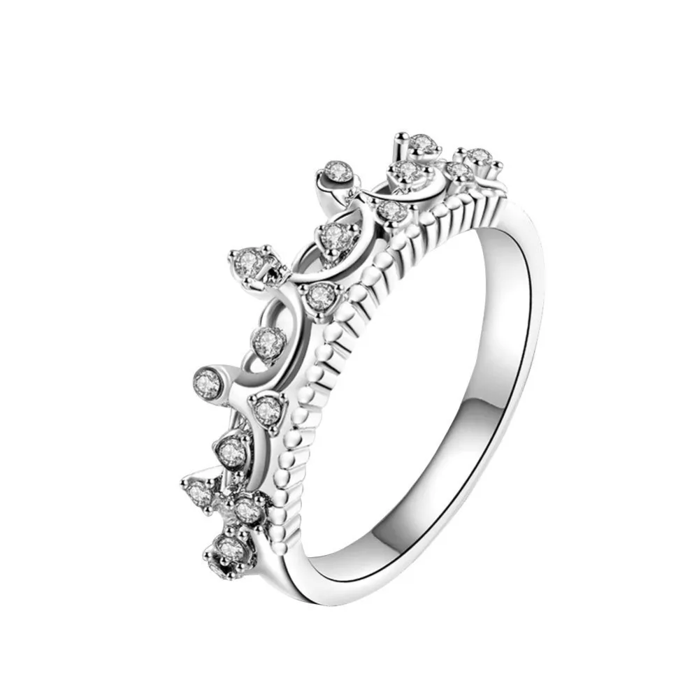 

Fashion Vintage Silver Crystal Drill Hollow Crown Shaped Queen Temperament Rings For Women Party Wedding Ring Jewelry best gift