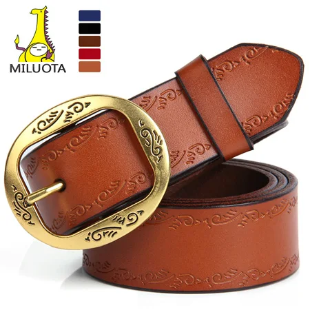 

[MILUOTA] 2018 Fashion 100% Genuine leather belt women Vintage metal pin buckle wide belts for women f belt brand WND507