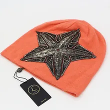 GZHilovingL осень зима мягкая теплая шерстяная громоздкая Женская вязанная шапочки шапки повседневные однотонные золотые металлические звезды мужская шапка Skullies