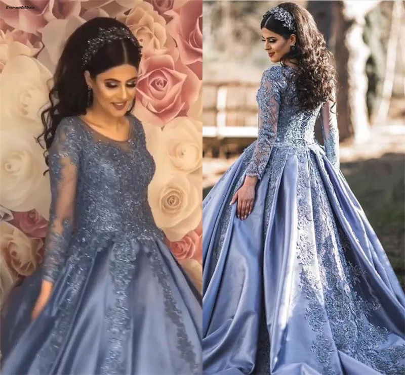 Очаровательная Саудовская Арабский 2019 Выпускные платья одежда с длинным рукавом Аппликация Совок Блестками Иллюзия Дубай принцесса