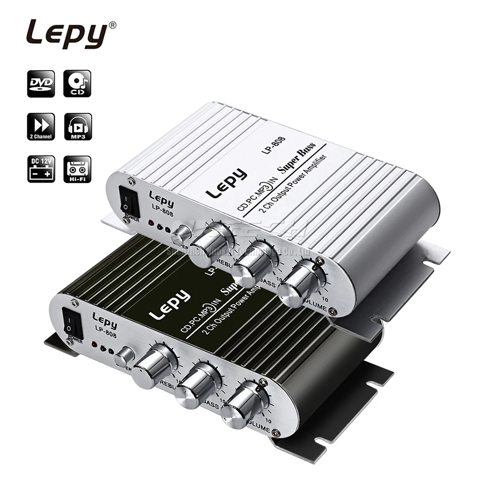 

LP-808 Lepy MINI Car Power Amplifier Digital Player Hi-Fi Stereo CD MP3 MP4 PC Speaker Motorcycle Home Super BASS 2-CH Audio AMP