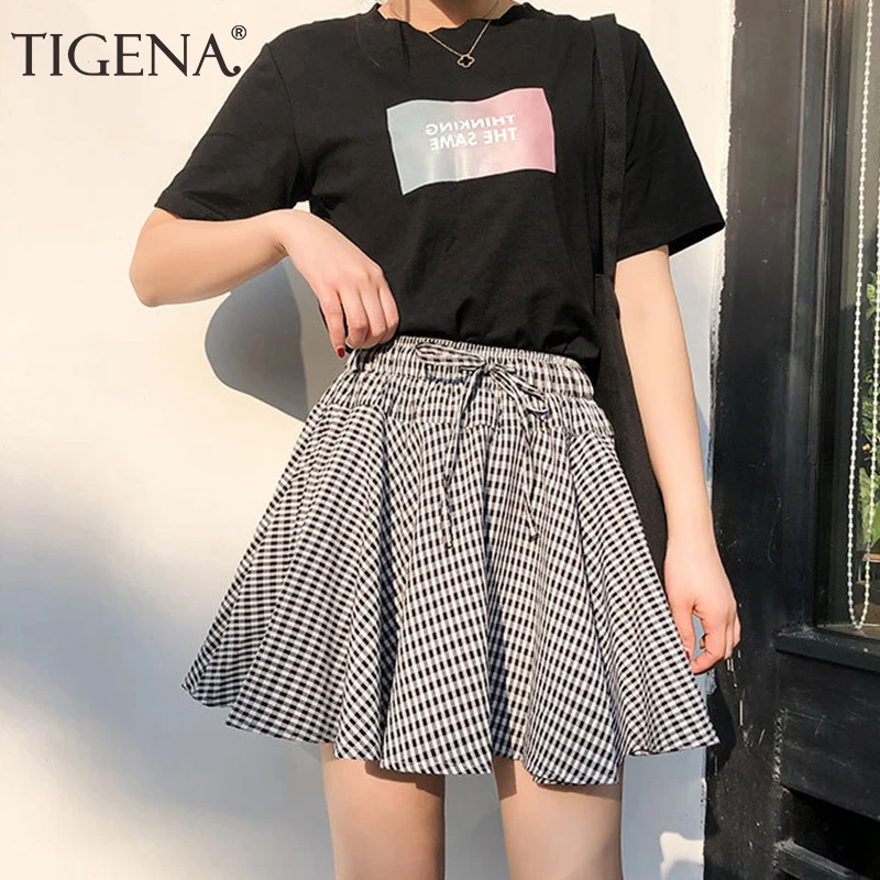 

TIGENA Cute Polka Dot Plaid Mini Skirts Women Fashion 2019 Summer High Waist Short Tutu Skirt Female School Chiffon Skirt Sun