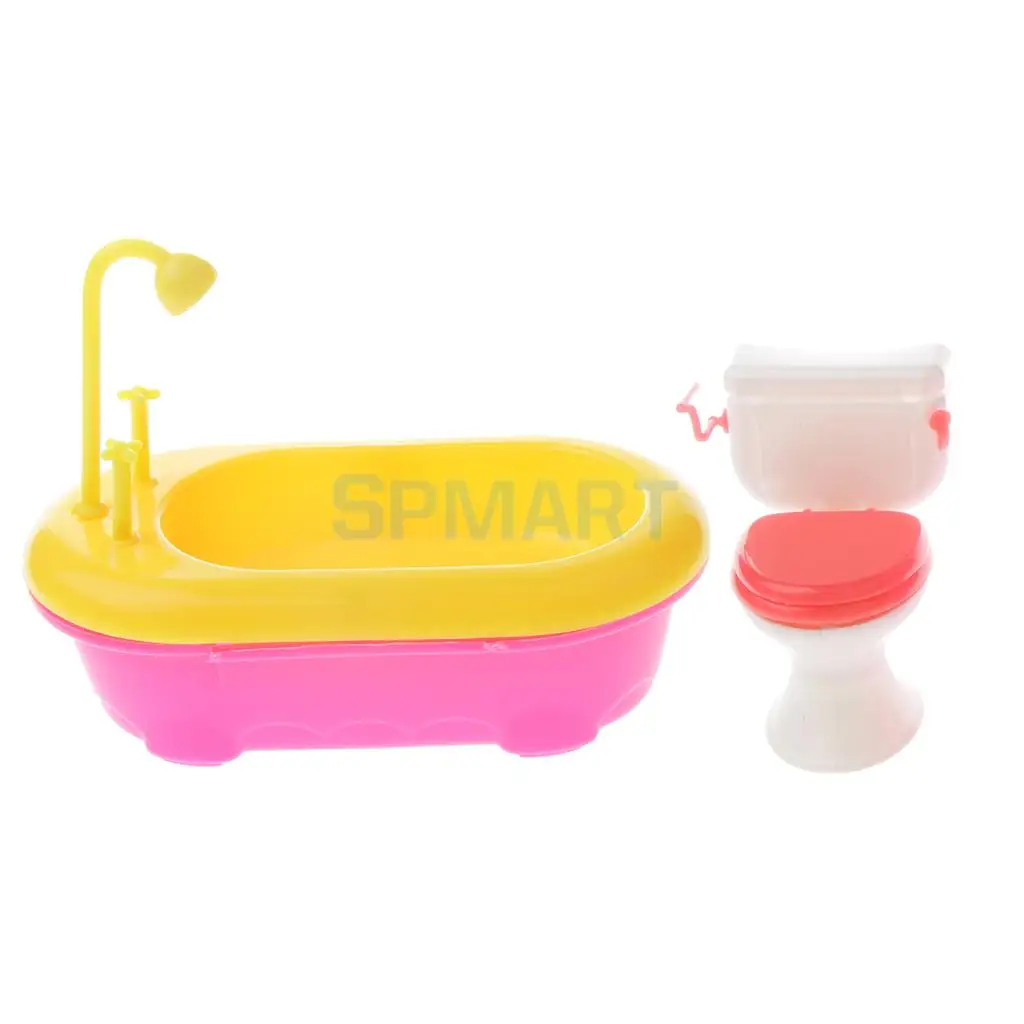 MagiDeal 1/6 Miniature MIni Bathtub+Toilet Model Dollhouse Furniture for 12 Inch Dolls Action Figures Accessory Children Toys
