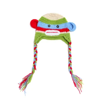 

Brand Newborn Baby Wool Cute 100%Handmade Infant Take Monkey Clothes 0-3month Baby Wool Bonnet Photography Hat Clothes