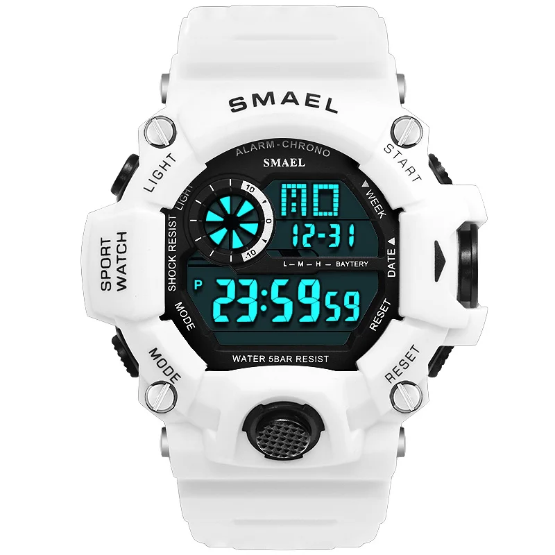 Tanie Cyfrowy zegarek męski wyświetlacz LED SMAEL zegarek męski zegarki sportowe dla mężczyzn wodoodporny relogio masculino1385C biały cyfrowy zegarki mężczyzn