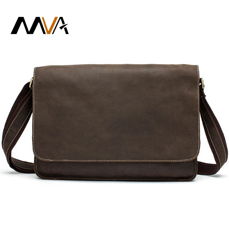 Vintage Crazy Horse Leather Men Bags Genuine Leather Briefcase Portfolio Men Business Postman Bag Man Messenger Shoulder Bag MVA