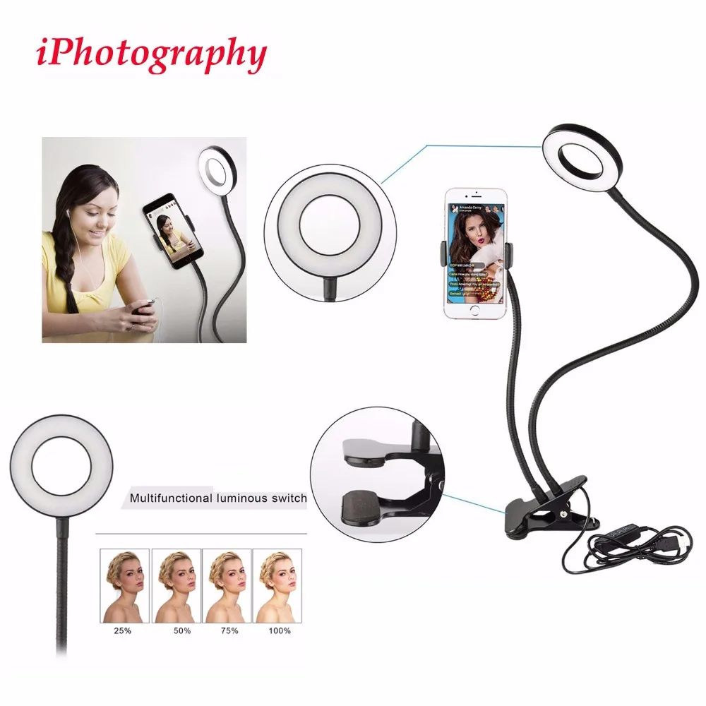 

Lazy Bracket Cell Phone Holder with Selfie Ring Light for Live Stream,Phone Clamp for iphone 7,6/plus,for Samsung,HTC,HUAWEI