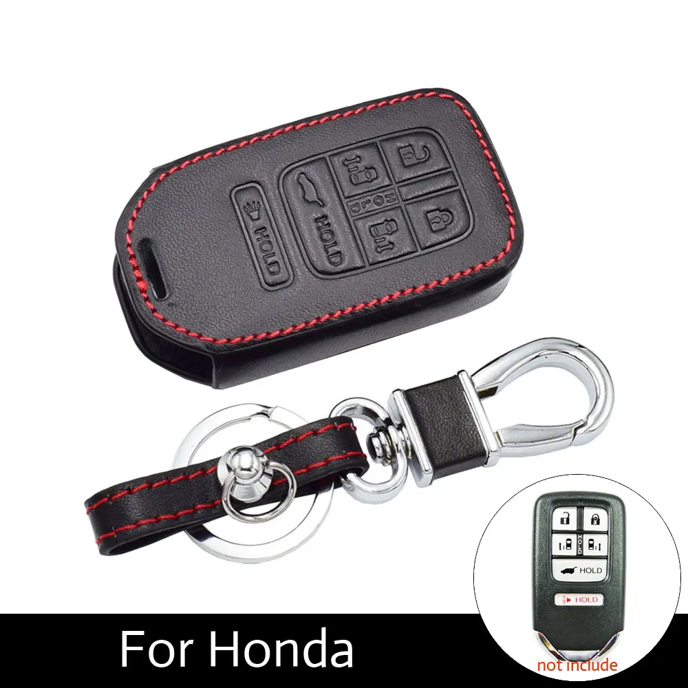 

Leather Car Key Case 6 Buttons Smart Keyless Remote Fob Cover Keychain Bag For Honda Odyssey Freed Elysion MPV Auto Accessories