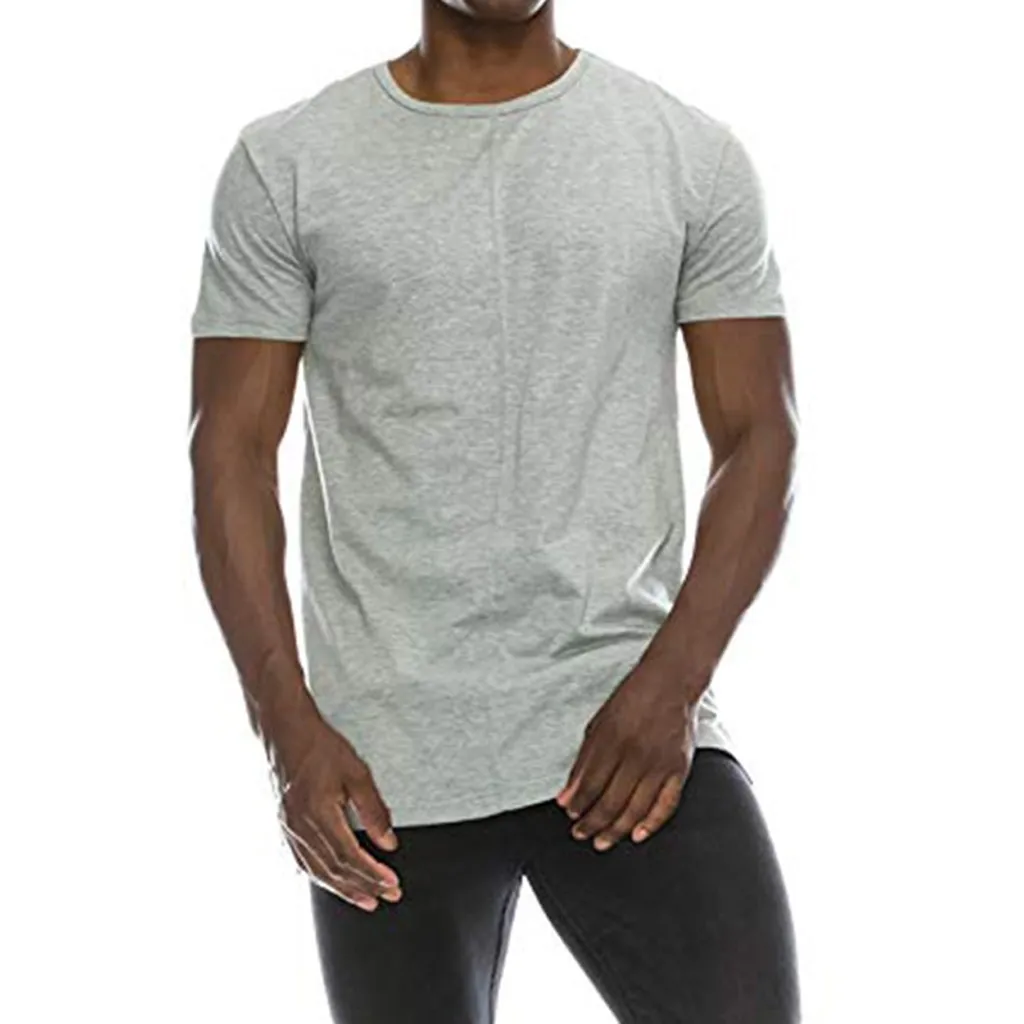 

feitong Mens t shirt Hipster Solid Extended Hemline Split Side Compression male lightweight soft T-Shirt Muscle cloth#g30